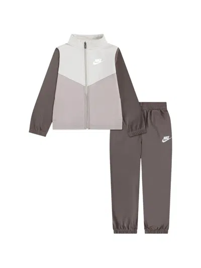 Nike Kids' Logo-print Colour-block Tracksuit In Grey