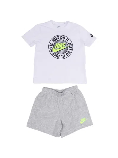 Nike Kids' Logo-print Cotton Shirt And Shorts Set In White
