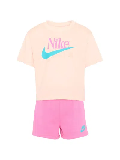 Nike Kids' Logo-print Cotton Shorts Tracksuit In Multi