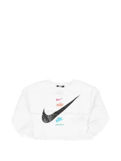 Nike Kids' Logo-print Crew-neck Sweater In White