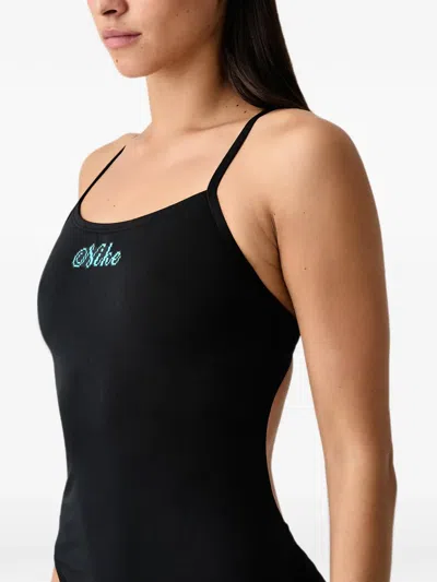 Nike Logo-print Crossover Swimsuit In 블랙