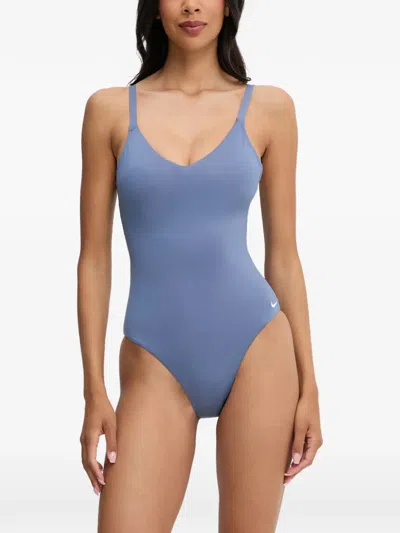 Nike Logo-print Cut-out Swimsuit In Blue