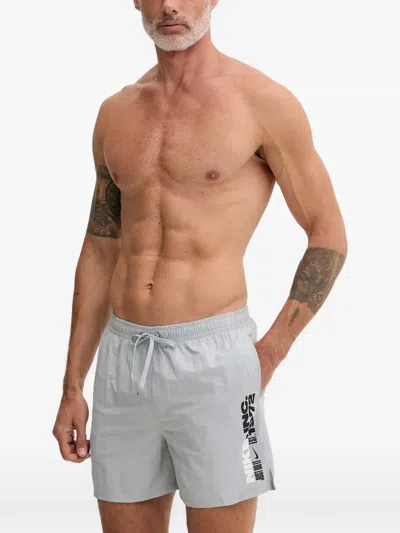 Nike Logo-print Drawstring Swim Shorts In Gray