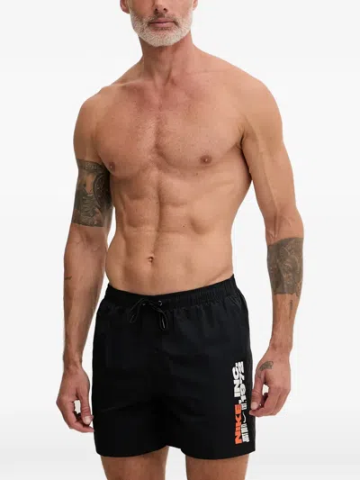 Nike Logo-print Drawstring-waistband Swim Shorts In Black