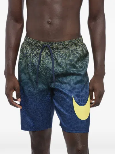 Nike Logo-print Grid-pattern Swim Trunks In Blue