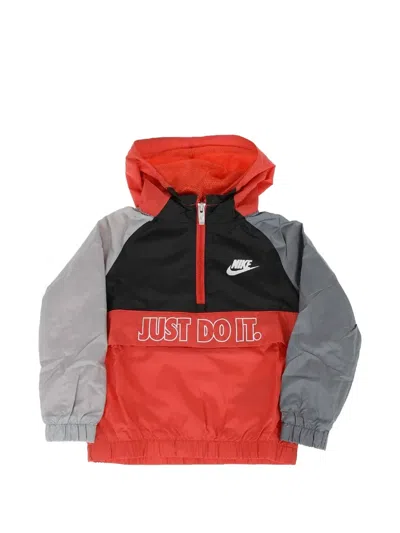 Nike Kids' Logo-print Hooded Windbreaker In Red