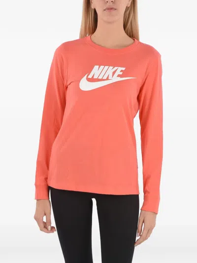 Nike Logo-print Long-sleeve T-shirt In Orange