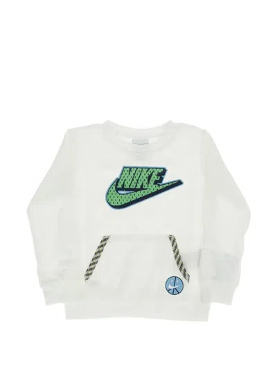 Nike Kids' Logo-print Patch-pocket Sweatshirt In White