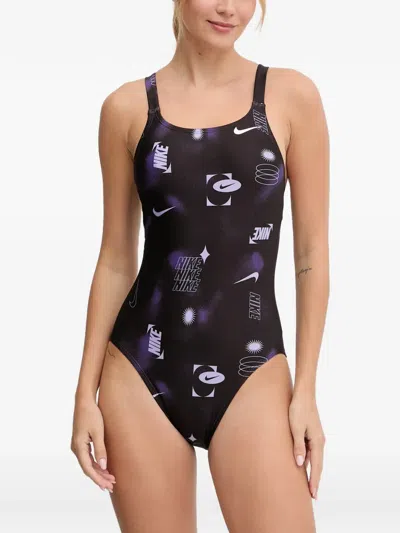 Nike Logo-print Racerback Swimsuit In Black