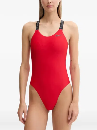 Nike Logo-print Racerback Swimsuit In Red