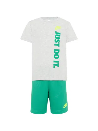 Nike Kids' Logo-print Shorts Tracksuit Set In Gray