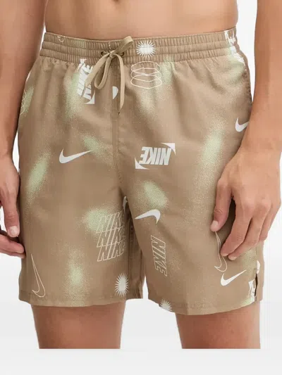 Nike Logo-print Swim Shorts In Brown