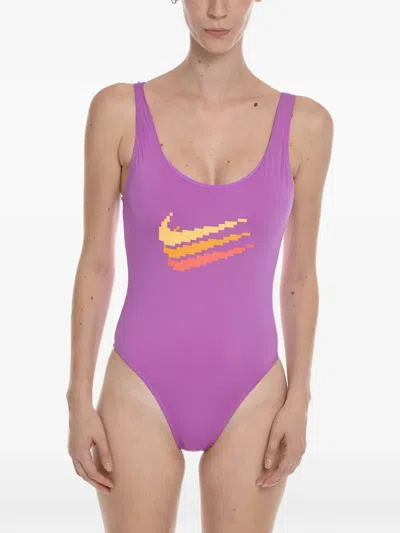Nike Logo-print U-back Swimsuit In Purple