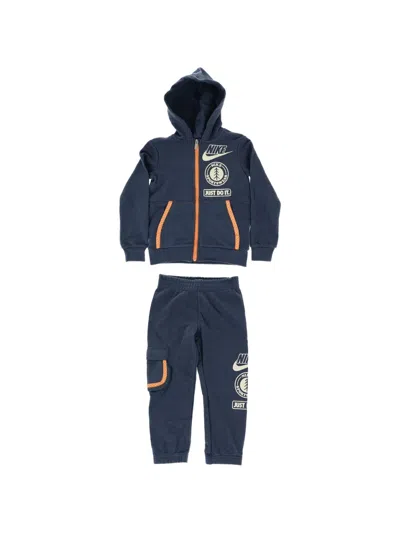 Nike Kids' Logo-print Zip-up Tracksuit In Blue
