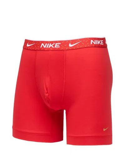 Nike Logo-waistband Boxer Briefs (set Of Three) In Red