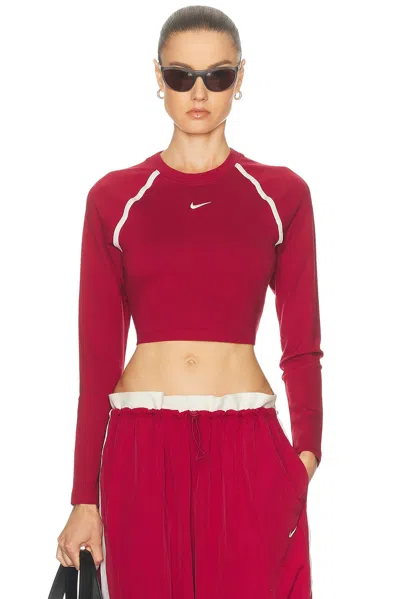 Nike Long Sleeve Body Bold Crop Top In Brown