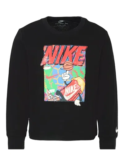Nike Long-sleeve Graphic-print T-shirt In Black