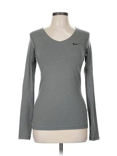 Pre-owned Nike Long Sleeve Top Gray V Neck Tops