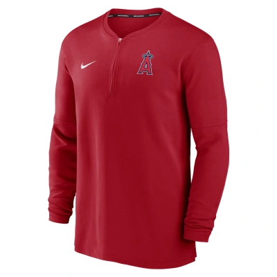 Nike Los Angeles Angels Authentic Collection Game Time  Men's Dri-fit Mlb 1/2-zip Long-sleeve Top In Red