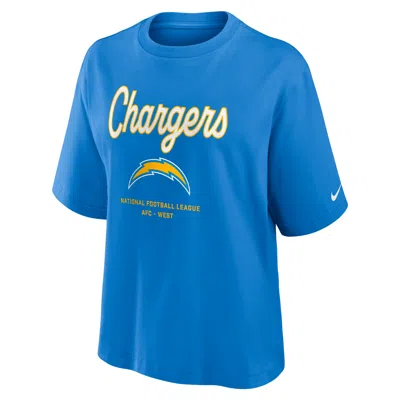 Nike Los Angeles Chargers Essential Script Boxy  Women's Nfl T-shirt In Blue