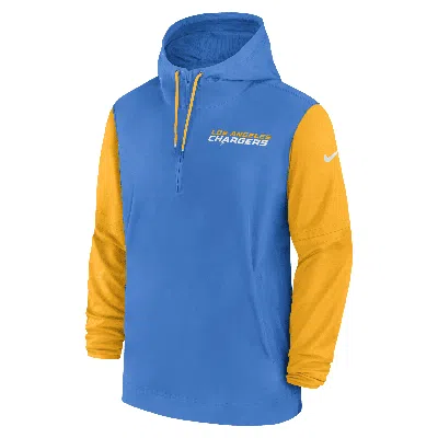 Nike Men's Powder Blue/gold Los Angeles Chargers 2024/25 Sideline Pre-game Player 1/2-zip Hoodie Jacket In Powder Blue,gold