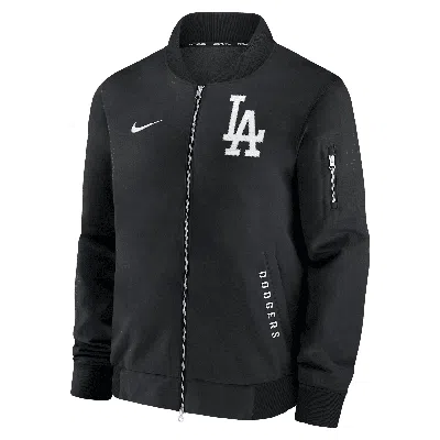 Nike Los Angeles Dodgers Authentic Collection Dugout  Men's Mlb Full-zip Bomber Jacket In Black