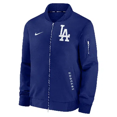 Nike Los Angeles Dodgers Authentic Collection Dugout  Men's Mlb Full-zip Bomber Jacket In Blue