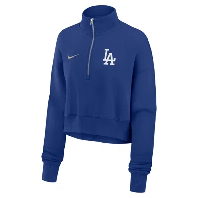 Nike Los Angeles Dodgers Phoenix  Women's Mlb Cropped 1/4-zip Crew In Blue