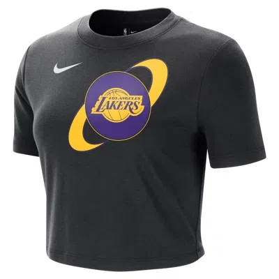 Nike Los Angeles Lakers Courtside  Women's Nba Cropped Slim T-shirt In Black