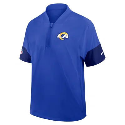 Nike Los Angeles Rams Sideline Coach  Men's Nfl 1/2-zip Short-sleeve Hooded Jacket In Blue