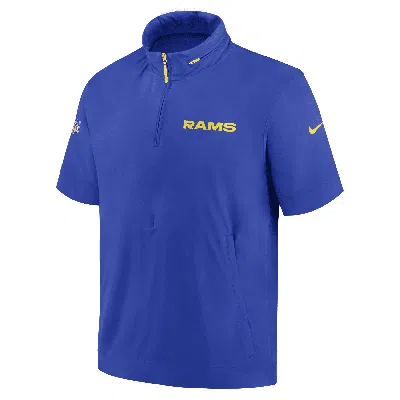 Nike Men's Royal Los Angeles Rams 2024 Sideline Coach Short Sleeve Half-zip Hoodie Jacket In Royal,gold