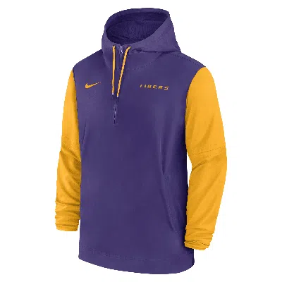 NIKE LSU TIGERS SIDELINE PRE-GAME PLAYER  MEN'S COLLEGE 1/2-ZIP HOODED JACKET,1015709363