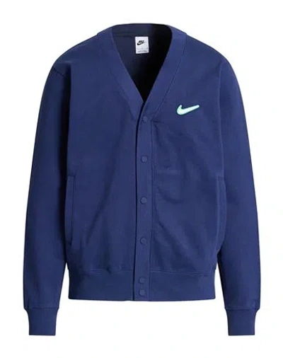 Nike Man Sweatshirt Navy Size S Cotton In Blue