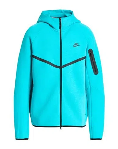 Nike Man Sweatshirt Turquoise Size L Cotton, Recycled Polyester In Blue