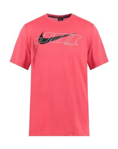 Nike Man T-shirt Coral Size M Polyester, Elastane In Red