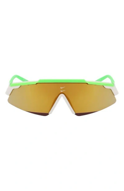 Nike Marquee M 66mm Oversize Shield Sunglasses In Green Strike/bronze Mirror