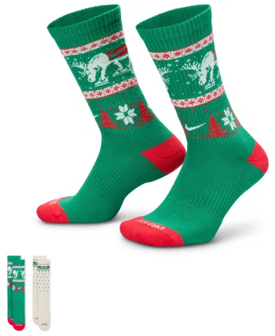Nike Men's 2-pack Everyday Cushioned Winter Wonderland Crew Socks In Multi