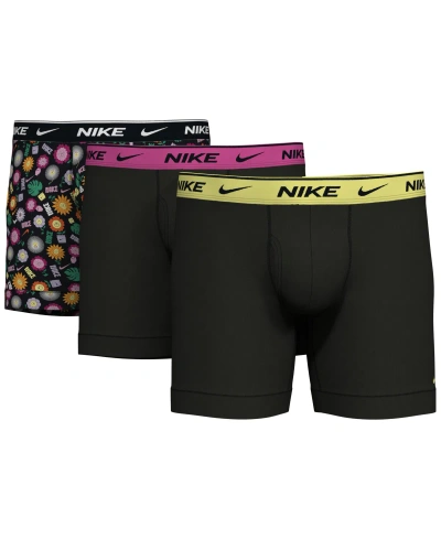 Nike Men's 3-pk. Dri-fit Essential Cotton Stretch Boxer Briefs In Awe Floral Print,blk L.fuchsia Wb,lt Las