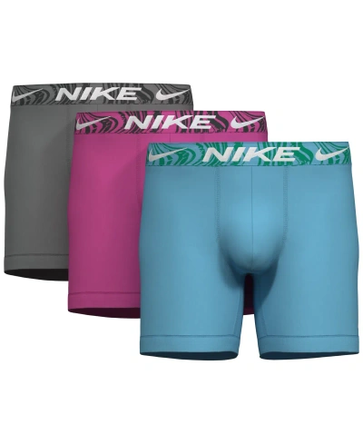 Nike Men's 3-pk. Dri-fit Essential Micro Boxer Briefs In Aquarius Blue,laser Fuchsia,cool Grey
