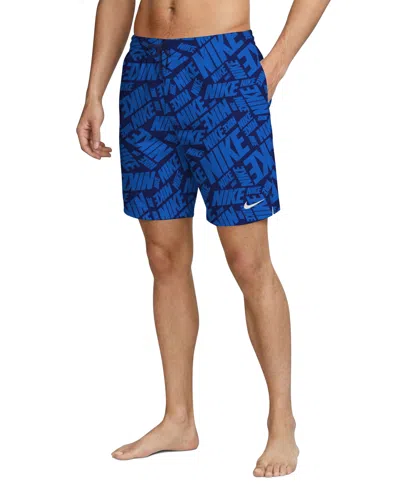 Nike Men's 7" Breaker Logo Volley Swim Shorts In Blue