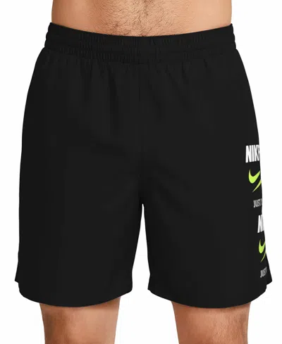 Nike Men's 7" Breaker Stacked Volley Swim Shorts In Black