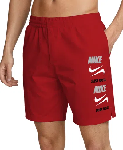Nike Men's 7" Breaker Stacked Volley Swim Shorts In Red