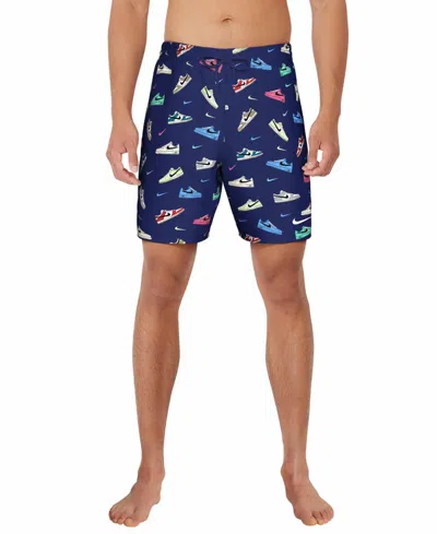Nike Men's 7" Sneaker Print Volley Swim Shorts In Blue