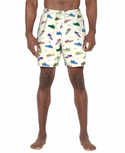 Nike Men's 7" Sneaker Print Volley Swim Shorts In White