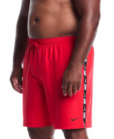 Nike Men's 9" Big & Tall Breaker Logo Tape Volley Swim Shorts In Red