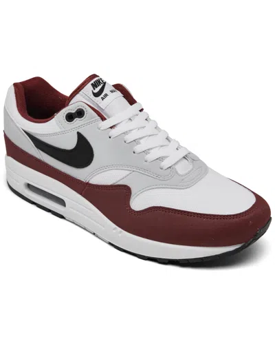 Nike Men's Air Max 1 Casual Sneakers From Finish Line In White,black,dark Red