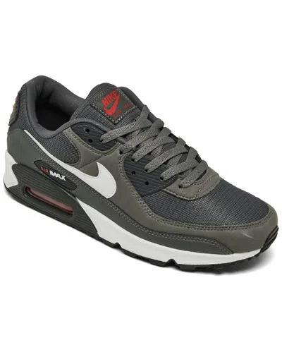 Nike Men's Air Max 90 Casual Sneakers From Finish Line In Iron Gray,white,red