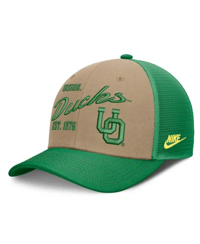 Nike Men's And Women's Beige, Green Oregon Ducks Legacy Rise Trucker Adjustable Hat In Beige,green