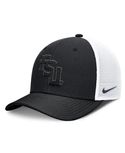 Nike Men's And Women's Black Florida State Seminoles Tonal Dri-fit Rise Trucker Adjustable Hat In Black,white