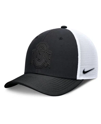 Nike Men's And Women's Black Ohio State Buckeyes Tonal Dri-fit Rise Trucker Adjustable Hat In Black,white